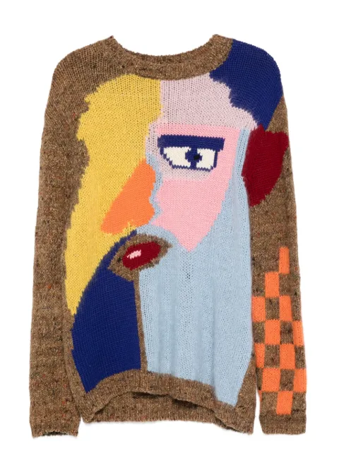 Walter Van Beirendonck Pre-Owned knitted face-graphic sweater Brown WLT1001
