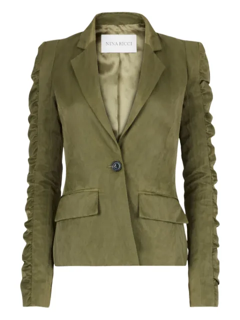 Nina Ricci crinkled ruffled-sleeves blazer Green 26PCVE003CO1109