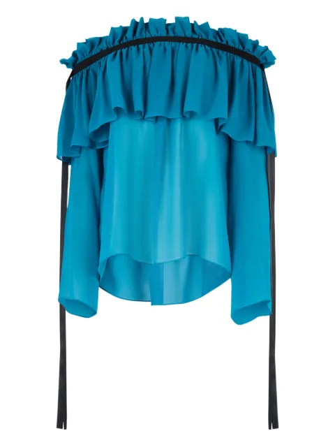 Nina Ricci off-shoulder silk top Blue 26PCTO023SE1417