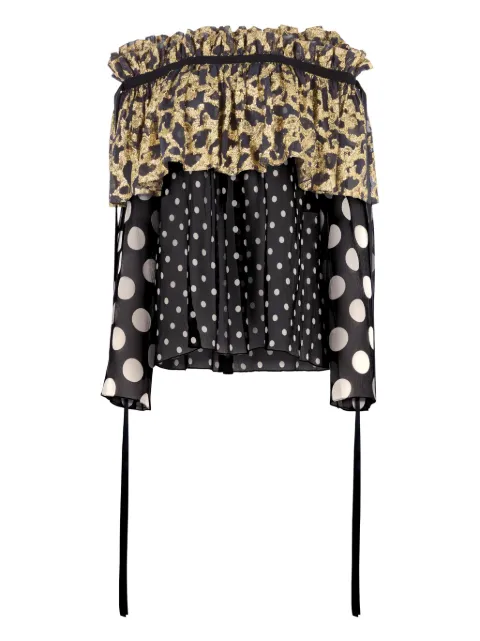 Nina Ricci polka dot-pattern ruffled satin blouse Black 26PCTO023SE1409