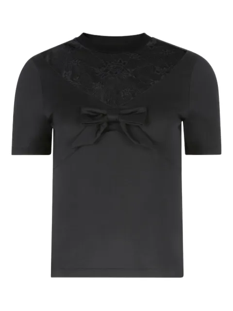 Nina Ricci bow lace-inserts short-sleeves T-shirt Black 26PJTO027CO1115U9000