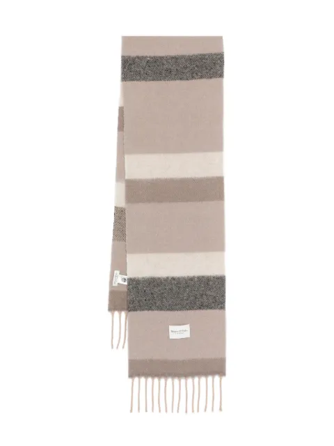 Marc O'Polo striped-pattern fringed scarf Neutrals 510810502113