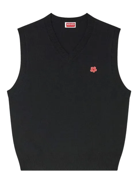 Kenzo embroidered-flower sleeveless wool vest Black FE65PU4863LC