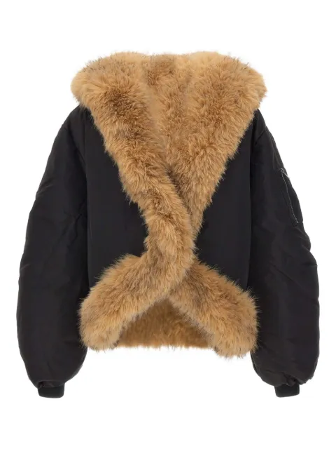 ROTATE BIRGER CHRISTENSEN faux fur collar bomber jacket Black 115471100