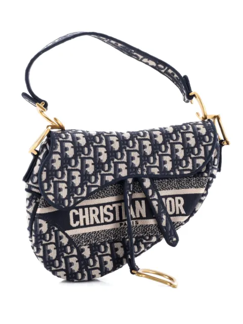 Christian Dior Pre-Owned Saddle Handbag Logo Embroidered Oblique Canvas Medium shoulder bag Blue ISVFDFH65RVWTAFS