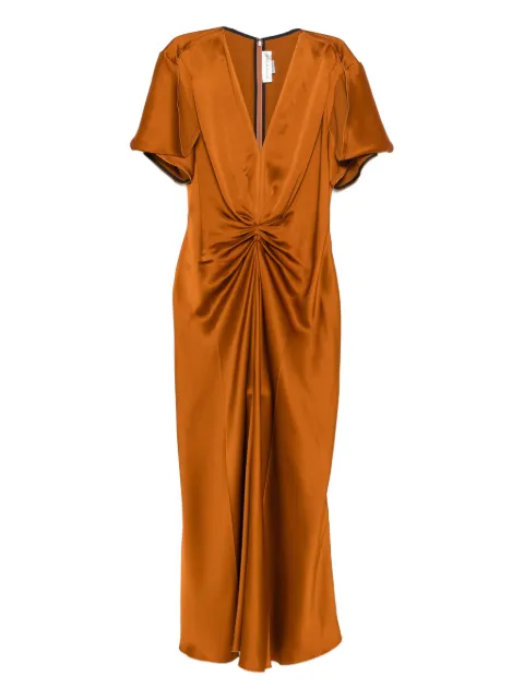 Victoria Beckham gathered satin dress Brown 1126WDR005195D