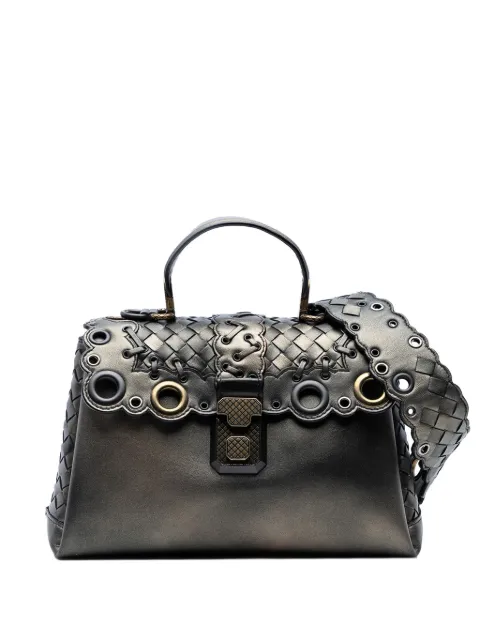 Bottega Veneta Pre-Owned 2012-2025 Small Intrecciato Trimmed Metallic Nappa Grommet Piazza satchel Brown ZWXMM741V4XYWFAV