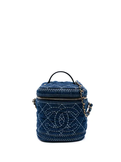 CHANEL Pre-Owned 2019 CC Quilted Denim Trip Vanity Case with Chain satchel Blue LHIZZGXE5FES2XS8