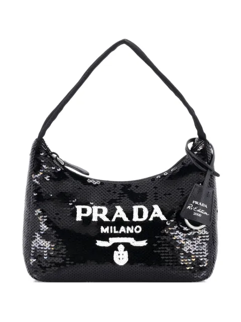 Prada Pre-Owned Re-Edition 2000 Sequins Mini hobo bag Black CRGFW6U7B99FQT0P