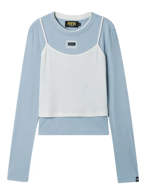 Mini Cream lace-trim long-sleeve T-shirt Blue 5FS615A