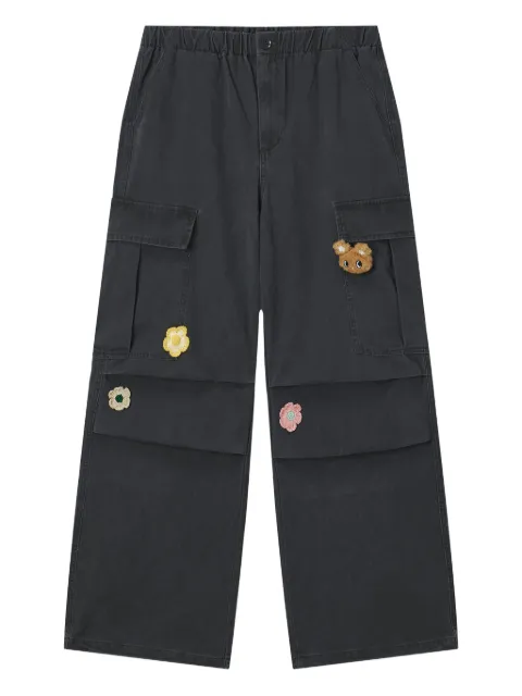 Mini Cream flower-appliqué cargo trousers Grey 5FS112A