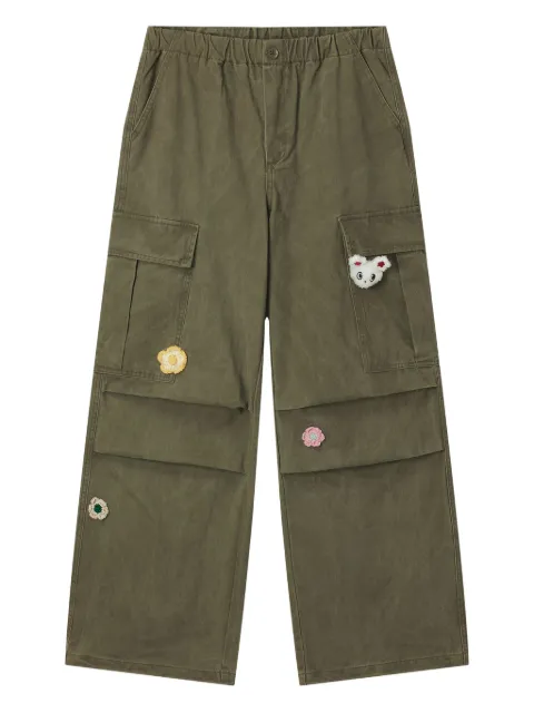 Mini Cream flower-appliqué cargo trousers Green 5FS112A