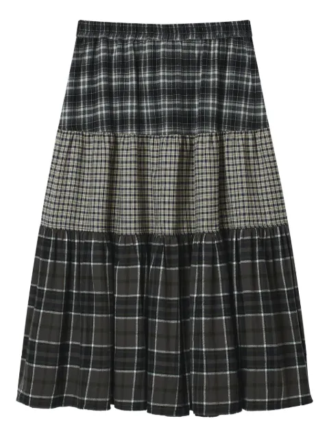 Mini Cream tiered check midi skirt Grey 5FS115A
