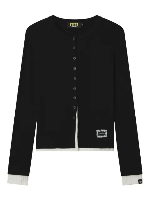 Mini Cream button ribbed cardigan Black 5FS616A