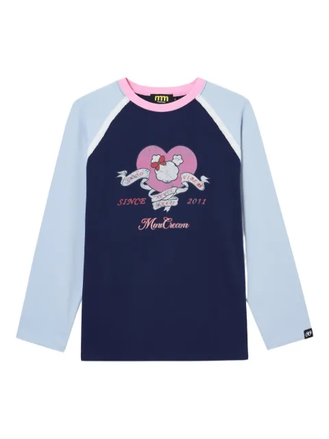 Mini Cream raglan printed Top Blue 5FS619A