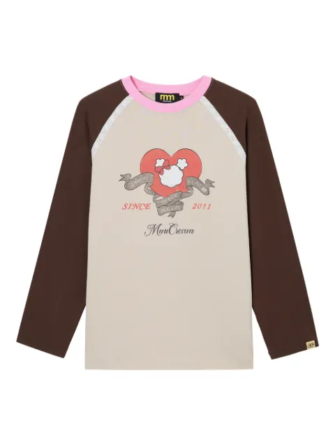 Mini Cream long-sleeve graphic-design T-shirt Neutrals 5FS619A