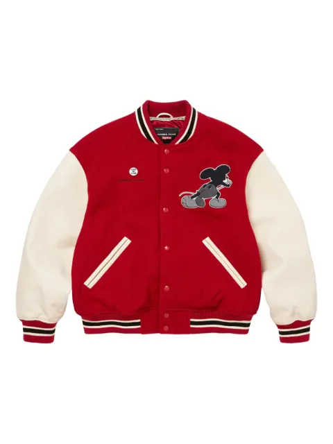 Supreme mickey appliqued varsity jacket Red SU26191