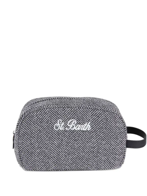 MC2 Saint Barth herringbone-pattern embroidered-logo wash bag Grey WESTWOODWOOL097