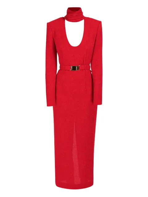 Rowen Rose draped-collar belted dress Red DRSRR335LRED