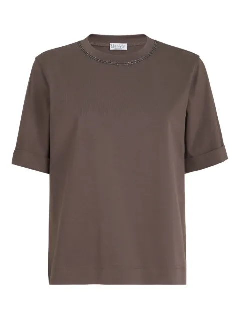 Brunello Cucinelli Monili-trim cotton T-shirt Brown M0T81BZ100C8589