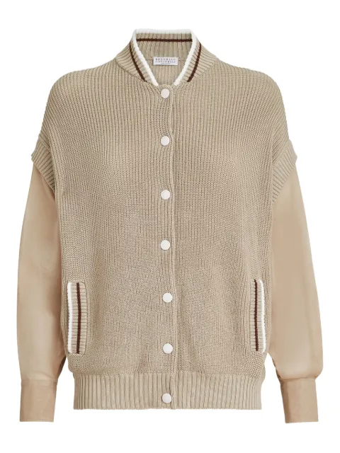 Brunello Cucinelli organza-sleeves cotton cardigan Neutrals M19759406CFI16