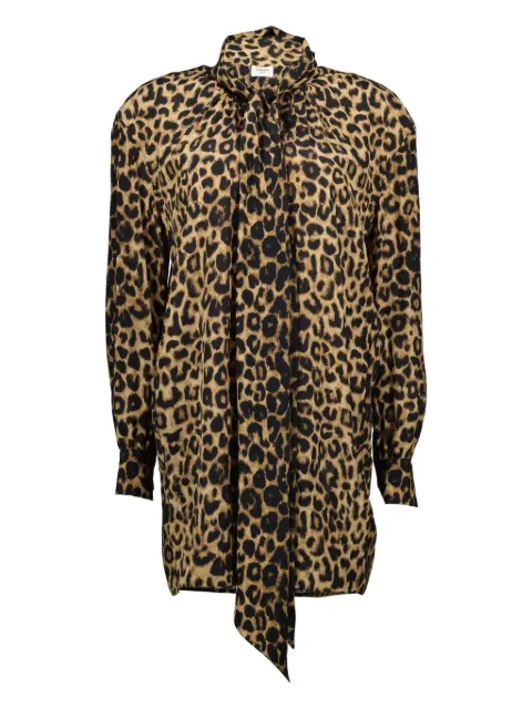 Saint Laurent leopard-print tie-detail dress Brown 851136Y6J43