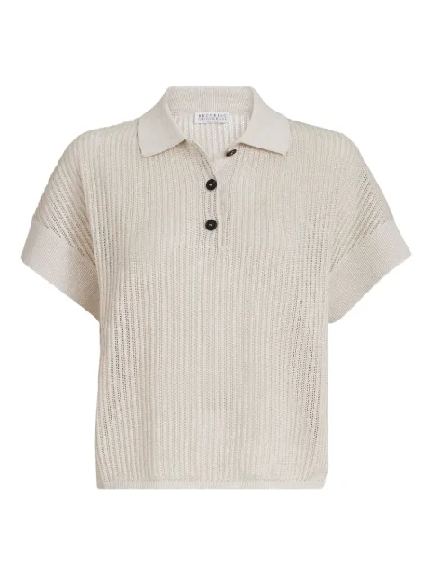Brunello Cucinelli ribbed polo top Neutrals MST258305CY948