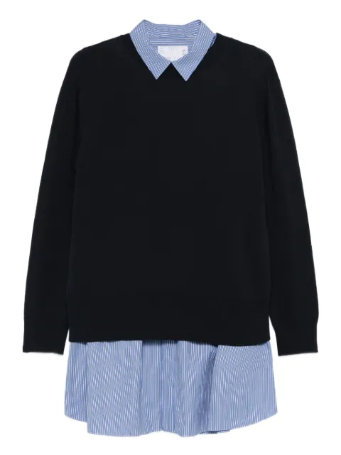 sacai Poplin x Cotton striped collared knit dress Blue 2508169