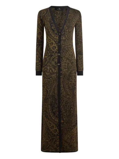 ETRO maxi cardigan in wool-blend jacquard with metallic Paisley motif Black WRKP0023AQ318