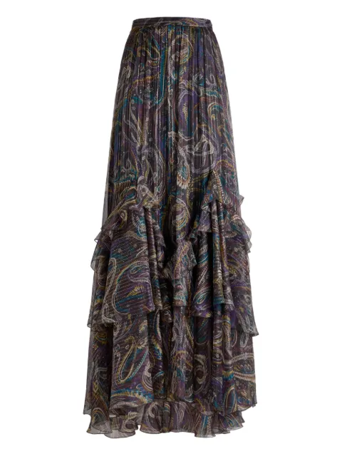ETRO silk maxi skirt with Paisley foliage motif Black WRFA017799SAA81