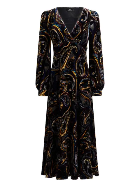 ETRO velvet paisley-foliage motif wrap midi dress Black WRHA017499SADH8