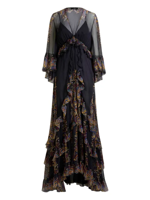 ETRO long silk dress with placed Paisley foliage print Black WRHA053799SP1J6