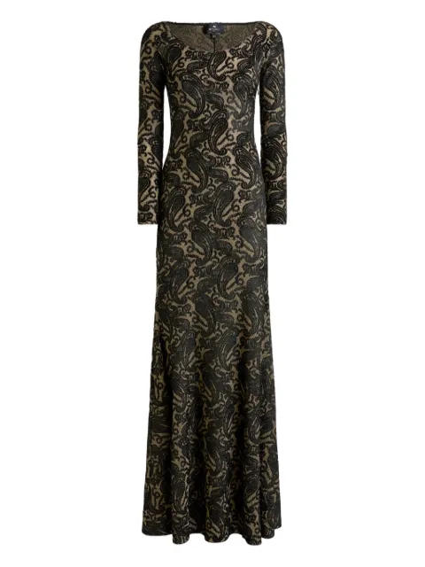 ETRO long chenille jacquard dress with lurex and Paisley motif Black WRHA053199JJD13