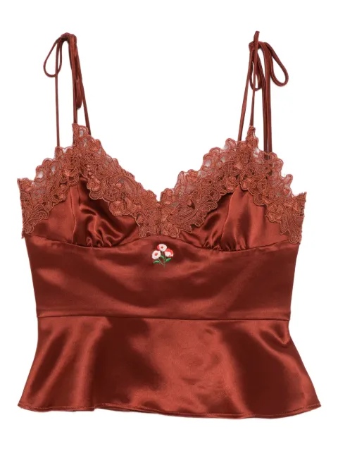 Cynthia Rowley satin lace top Brown 25F1TP26AC