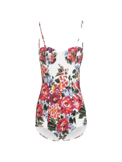 Dolce & Gabbana flower bouquet-print balconette one-piece swimsuit White O9A13JON0EH