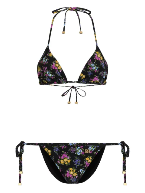 Dolce & Gabbana floral-print triangle bikini set Black O8A02JON0DQ