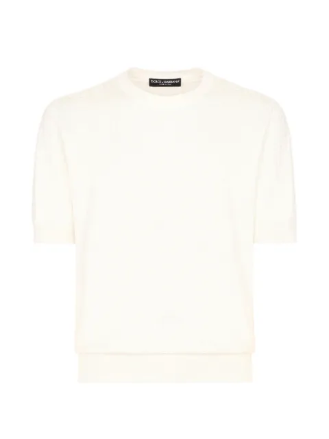 Dolce & Gabbana silk jacquard round-neck sweater with DG logo Neutrals GXX03TJBSOS