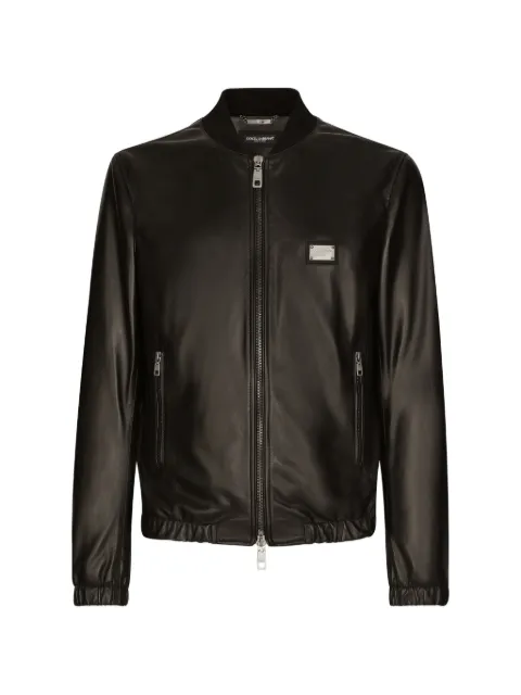 Dolce & Gabbana leather jacket with branded tag Black G9ZY5LGK311