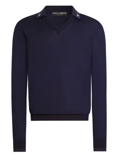 Dolce & Gabbana V-neck logo-embroidered top Blue GXZBATJBSOI