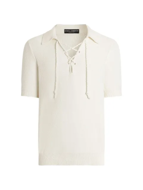 Dolce & Gabbana lace-up polo shirt Neutrals GXXBUZJGMH0