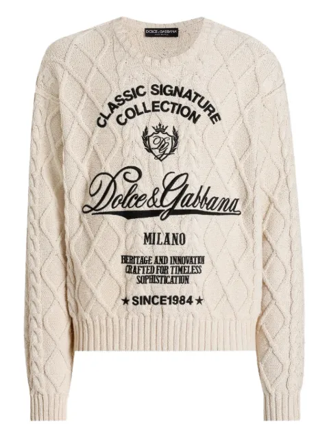 Dolce & Gabbana cable-knit logo sweater Neutrals GXX37ZJGMFL