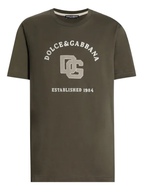 Dolce & Gabbana cotton T-shirt with print and embroidery Green G8RN8ZG7PPA
