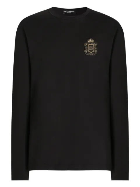 Dolce & Gabbana logo-patch long-sleeve T-shirt Black G8PV0ZG7PZU