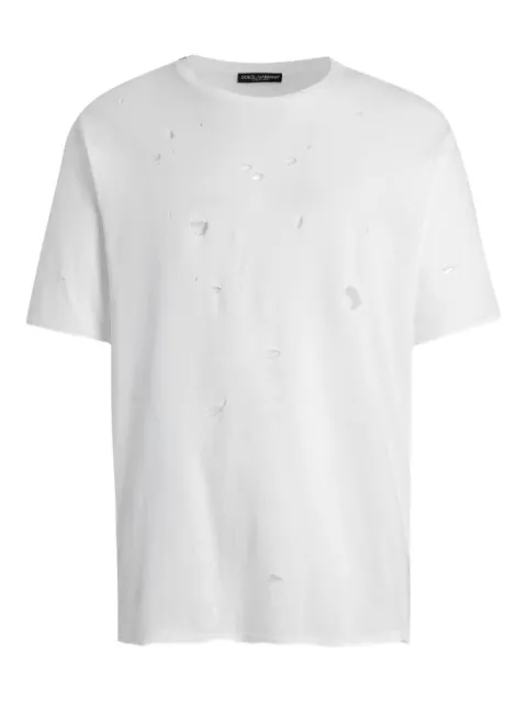 Dolce & Gabbana short-sleeve ripped-detail T-shirt White G8PN9TG7PYO
