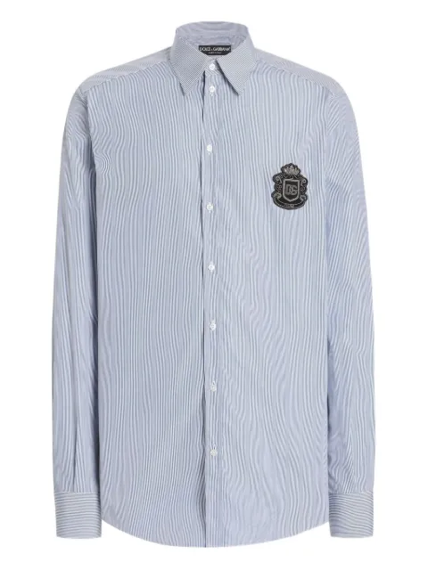 Dolce & Gabbana striped-pattern crest-appliqué shirt Blue G5ML1ZFR51L