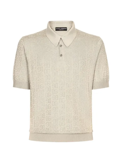 Dolce & Gabbana silk jacquard polo shirt with DG logo Neutrals GXZ15TJBSOS