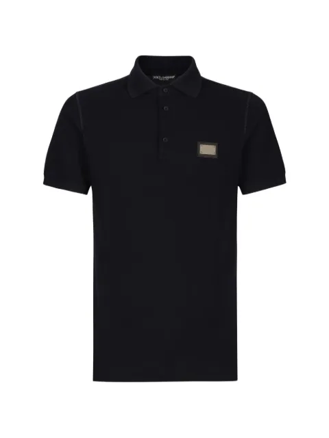 Dolce & Gabbana cotton piqué polo-shirt with branded tag Blue G8PL4TG7P1D