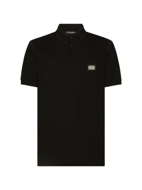 Dolce & Gabbana cotton piqué polo-shirt with branded tag Black G8PL4TG7P1D