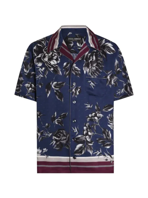 Dolce & Gabbana peony-print Hawaii twill shirt Blue G5KS3THI10P