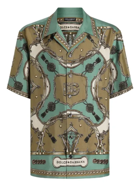 Dolce & Gabbana cargo-print hawaii washed silk twill shirt Green G5JH9THI12C